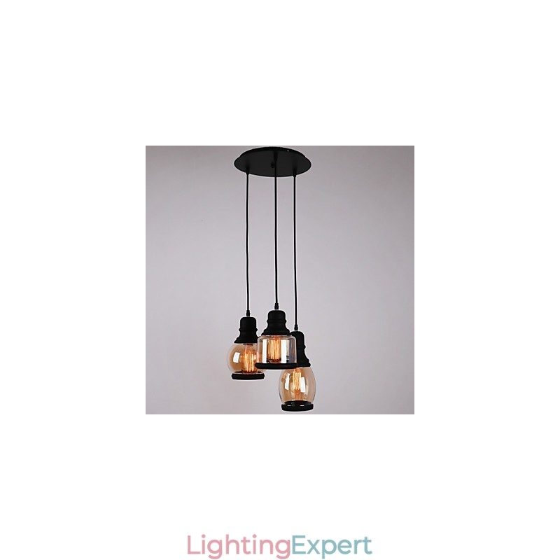Antique Glass Shade 3 Light Artistic Minimalist Pendant