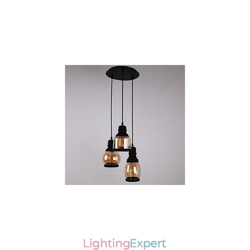 Antique Glass Shade 3 Light Artistic Minimalist Pendant
