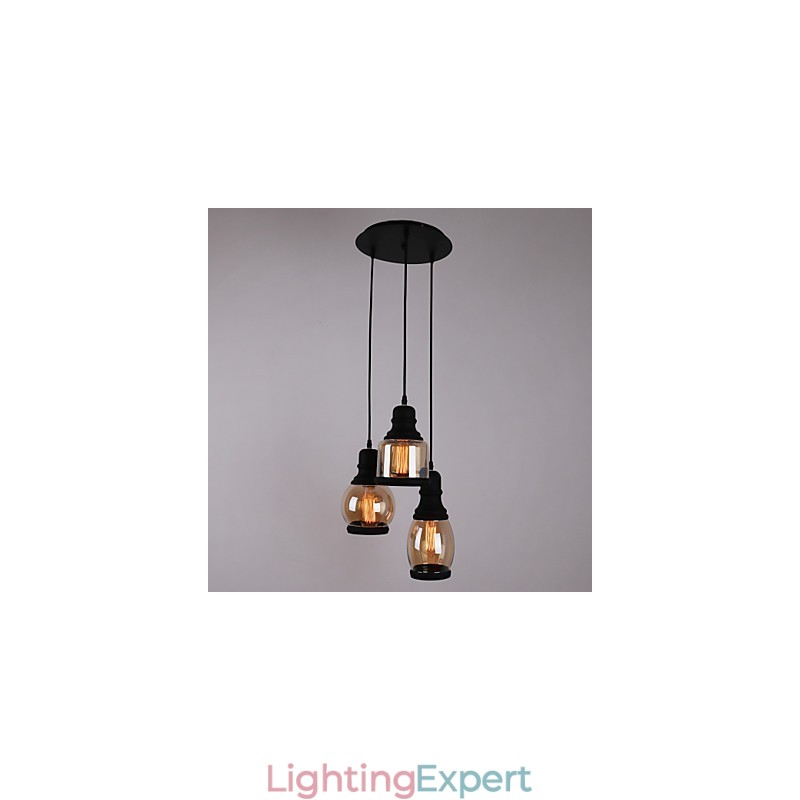Antique Glass Shade 3 Light Artistic Minimalist Pendant