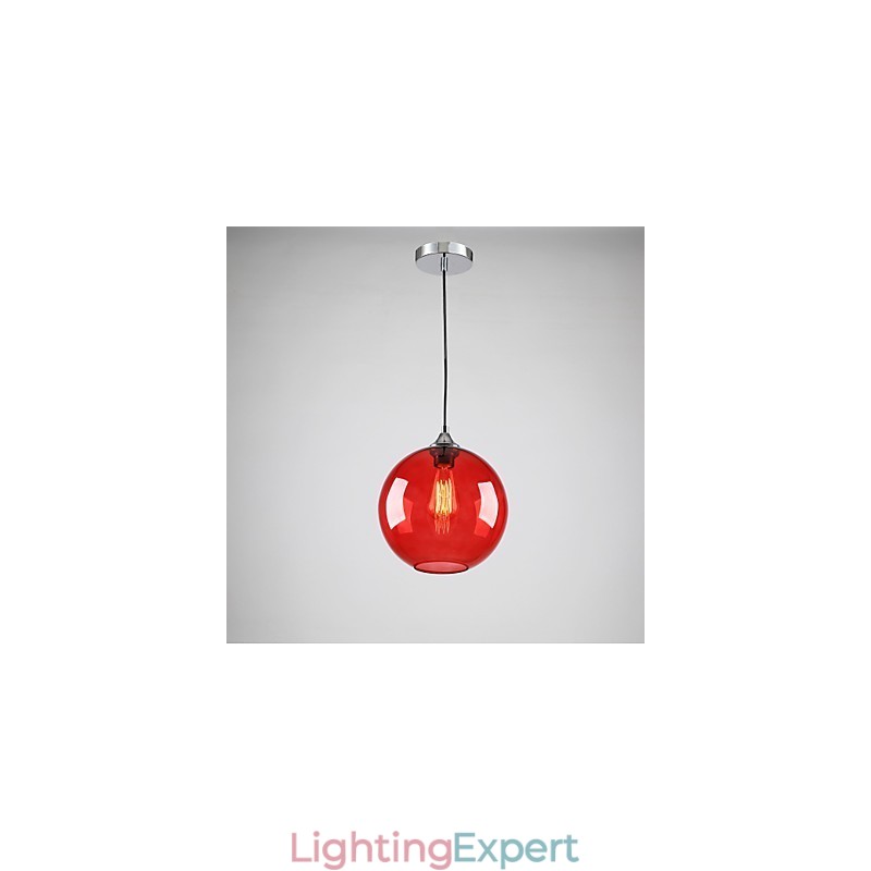 Modern Glass Pendant Light in Round Red Bubble Design