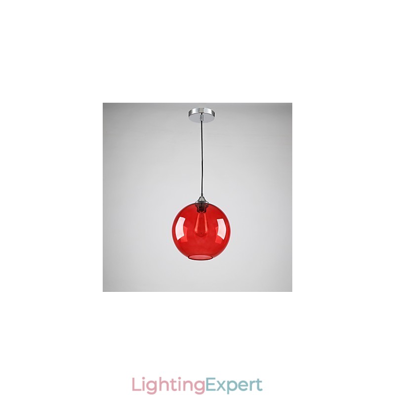Modern Glass Pendant Light in Round Red Bubble Design