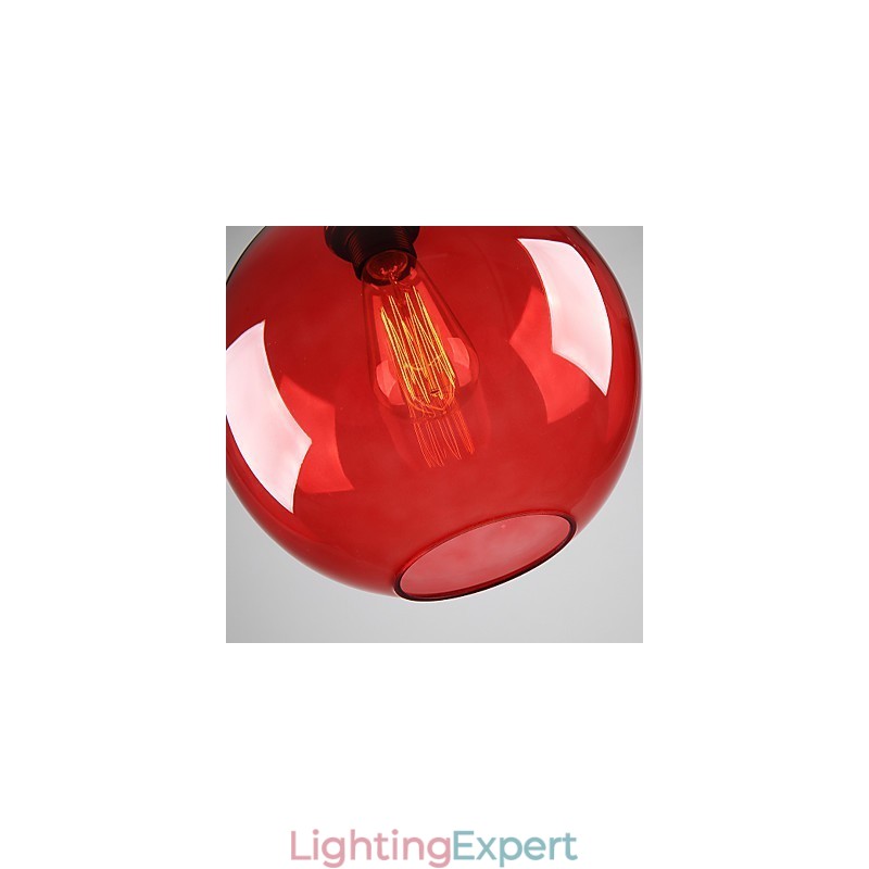 Modern Glass Pendant Light in Round Red Bubble Design