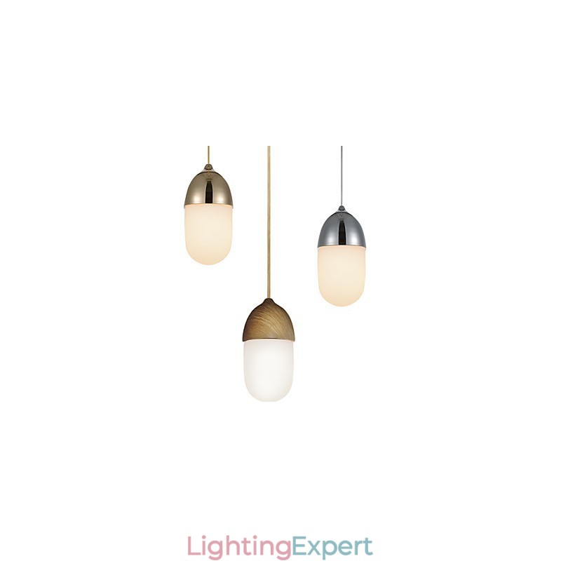 Mini Acorn Pendant Lamp 1 Light Mordern Simplicity Golden Chrome Wooden Color Finish Carbon Steel & Glass Droplight