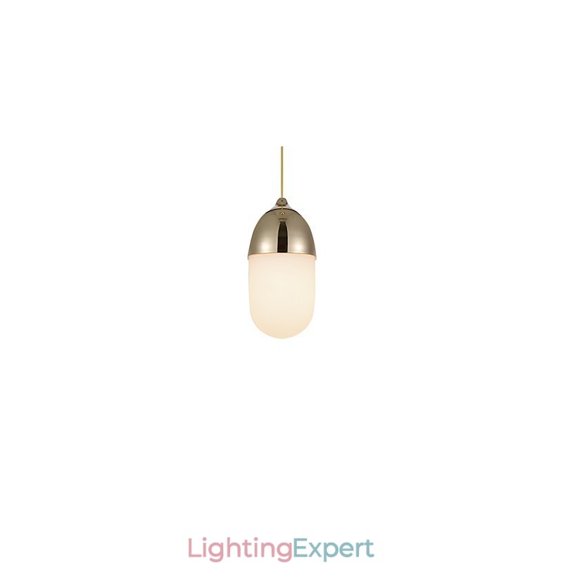 Mini Acorn Pendant Lamp 1 Light Mordern Simplicity Golden Chrome Wooden Color Finish Carbon Steel & Glass Droplight