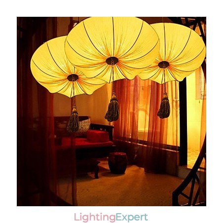 Creative Round Big Red Lantern Lotus Leaf Wedding Festival Cloth Art Chandelier Lamp Light