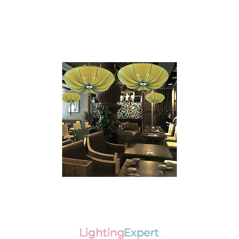 Creative Round Big Red Lantern Lotus Leaf Wedding Festival Cloth Art Chandelier Lamp Light