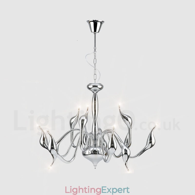 12 Light Modern Swan Chrome Metal Chandelier Pendant Light
