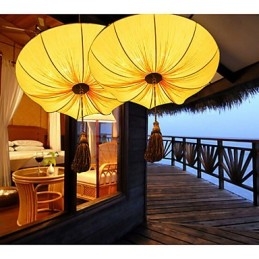 Creative Round Big Red Lantern Lotus Leaf Wedding Festival Cloth Art Chandelier Lamp Light