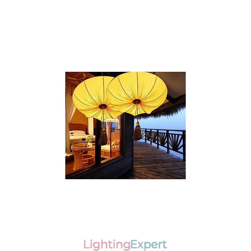 Creative Round Big Red Lantern Lotus Leaf Wedding Festival Cloth Art Chandelier Lamp Light