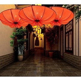 Creative Round Big Red Lantern Lotus Leaf Wedding Festival Cloth Art Chandelier Lamp Light
