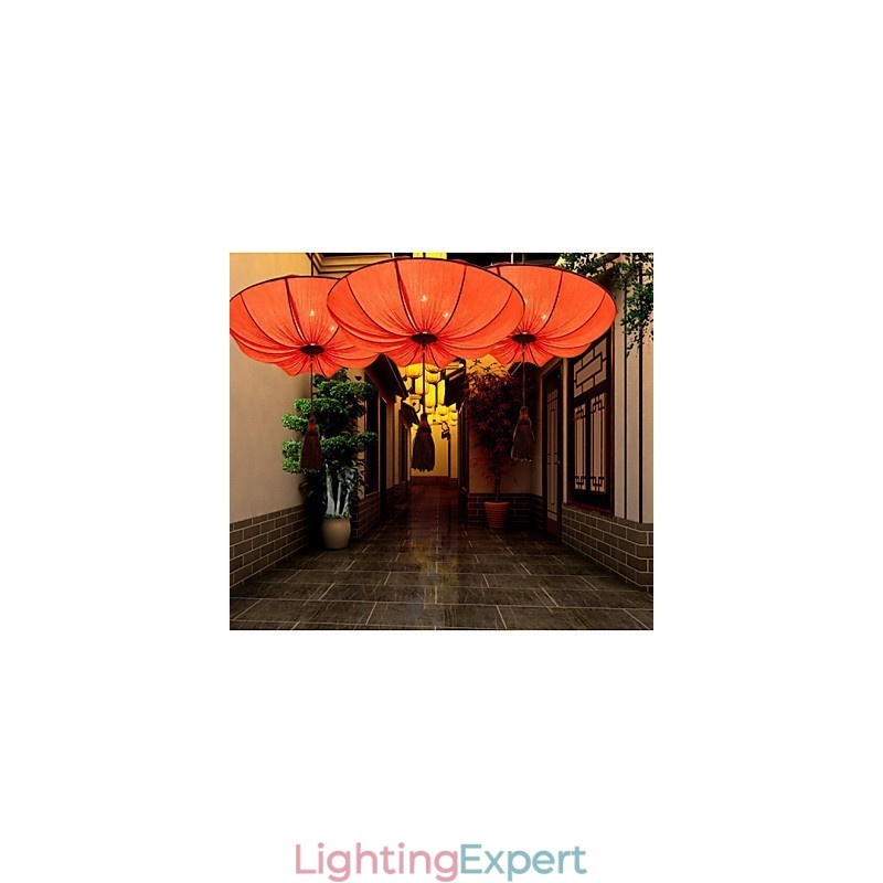 Creative Round Big Red Lantern Lotus Leaf Wedding Festival Cloth Art Chandelier Lamp Light