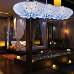 Creative Round Big Red Lantern Lotus Leaf Wedding Festival Cloth Art Chandelier Lamp Light