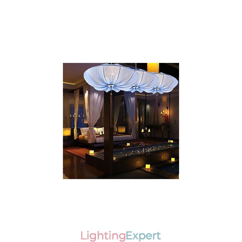 Creative Round Big Red Lantern Lotus Leaf Wedding Festival Cloth Art Chandelier Lamp Light