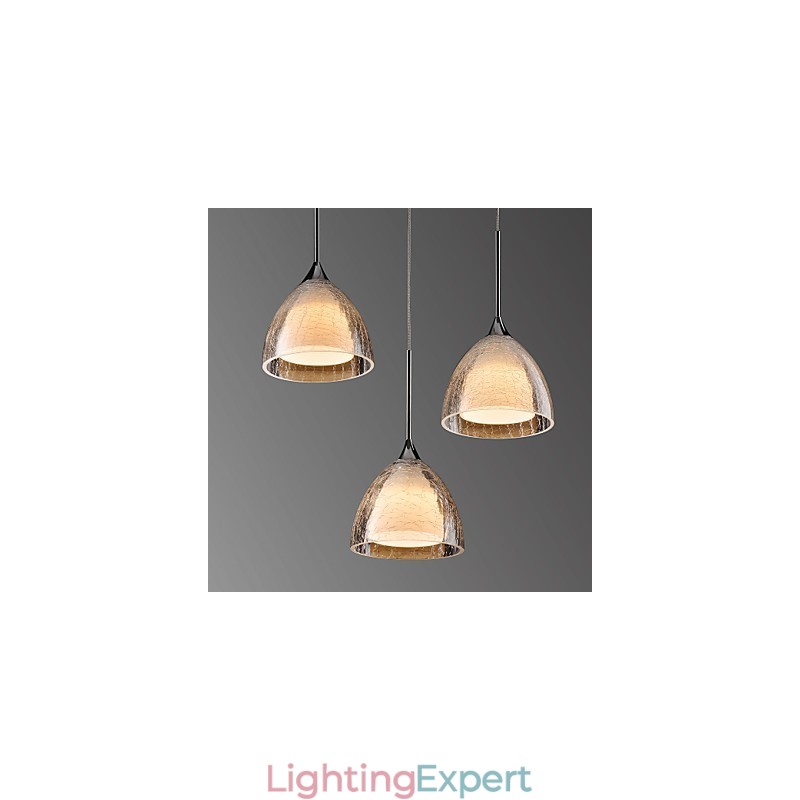 3 Light Two layer Pendant Island Light Crack Glass Polished Chrome