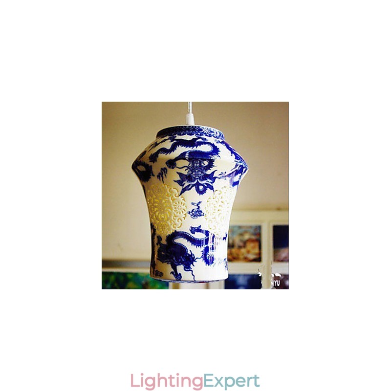 Retro Ceramic lamp lamp Stairs Blue Single Head Chandelier Creative