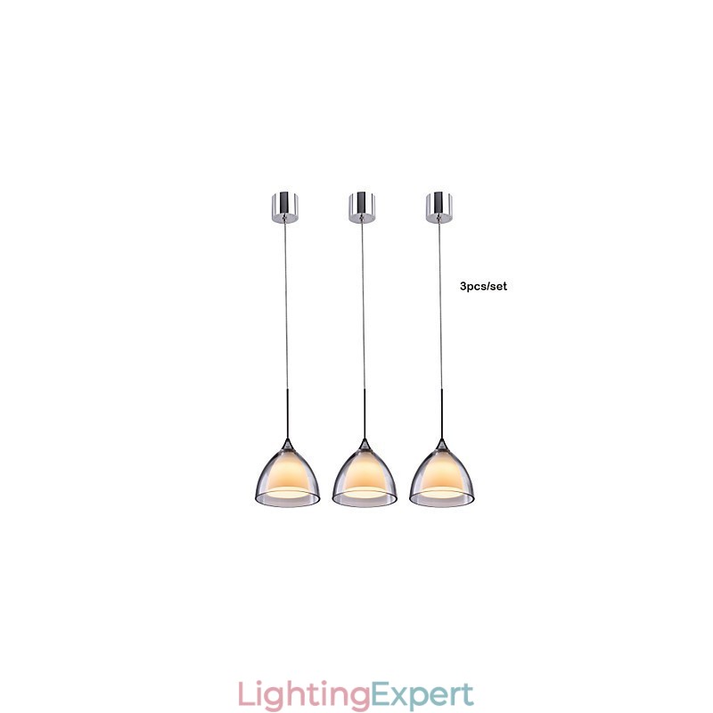 1 Light Two layer Pendant Island Light Clear Glass Polished Chrome