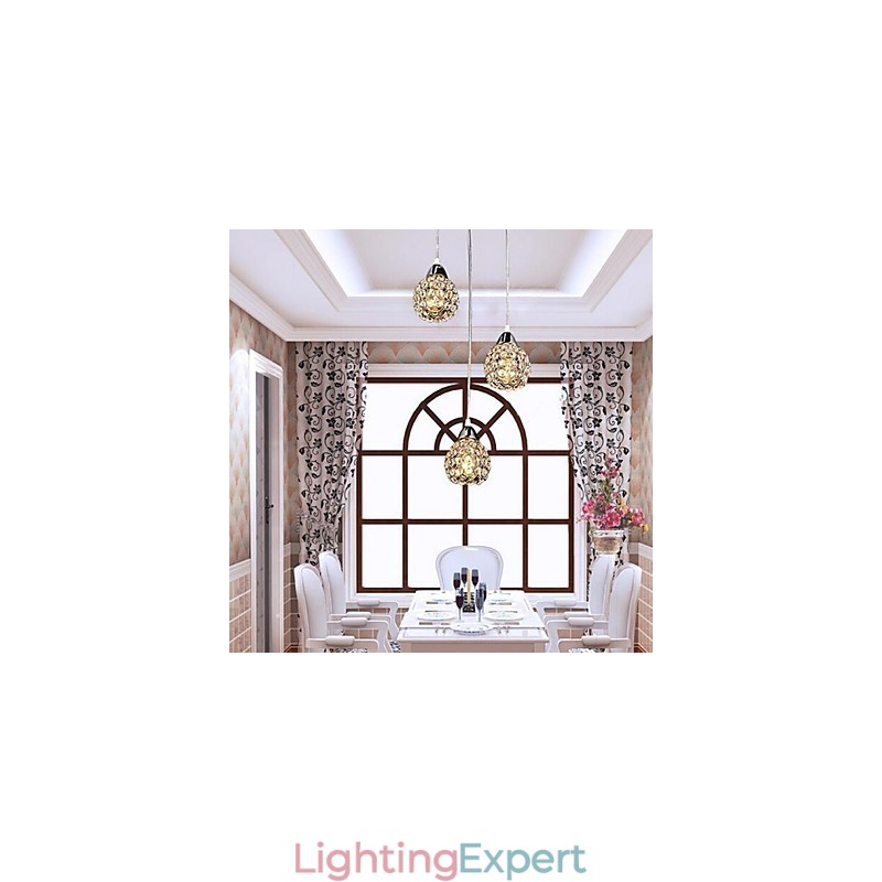 Modern Contemporary Crystal Electroplated Metal Pendant Light