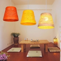 Modern Rural Cany Art Woven Rattan Single Head Droplight Lamp