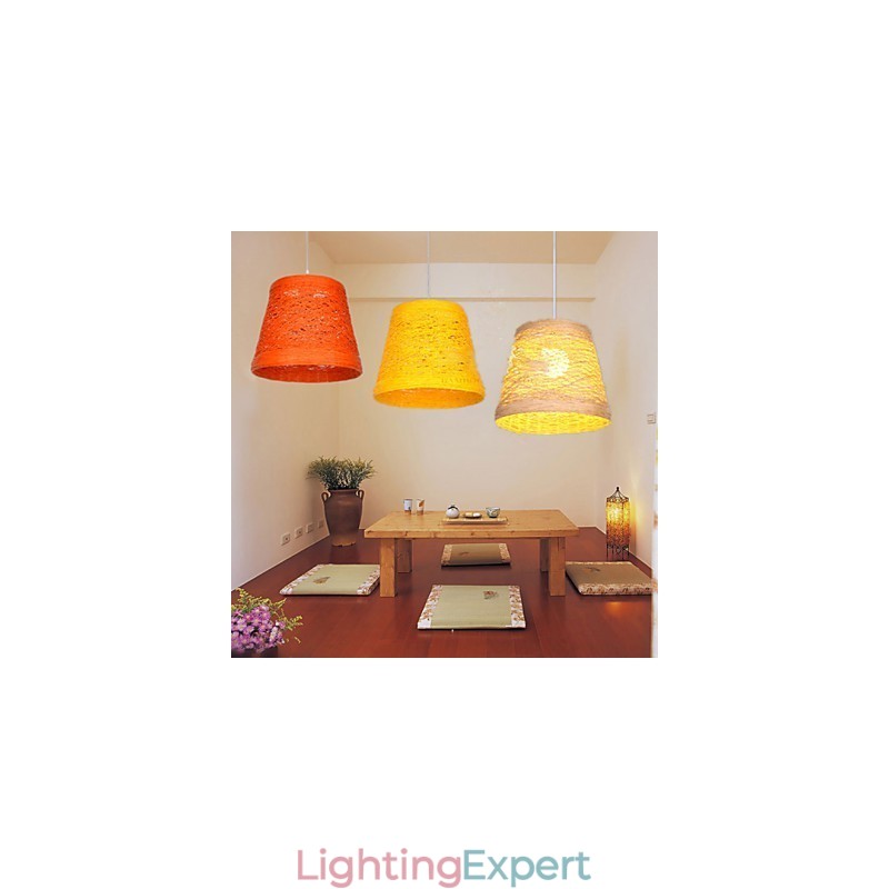 Modern Rural Cany Art Woven Rattan Single Head Droplight Lamp