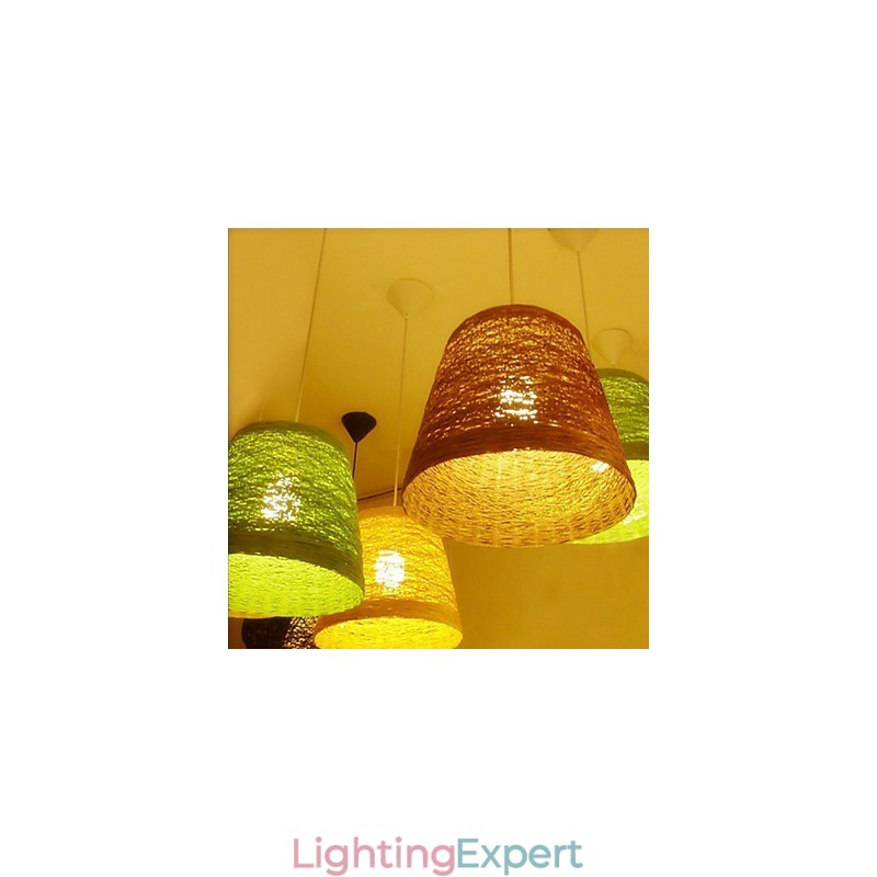 Modern Rural Cany Art Woven Rattan Single Head Droplight Lamp