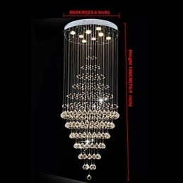 Modern Crystal Chandelier Lighting Pendant Light Ceiling Lamp Fixtures with 8 Bulbs H180CM