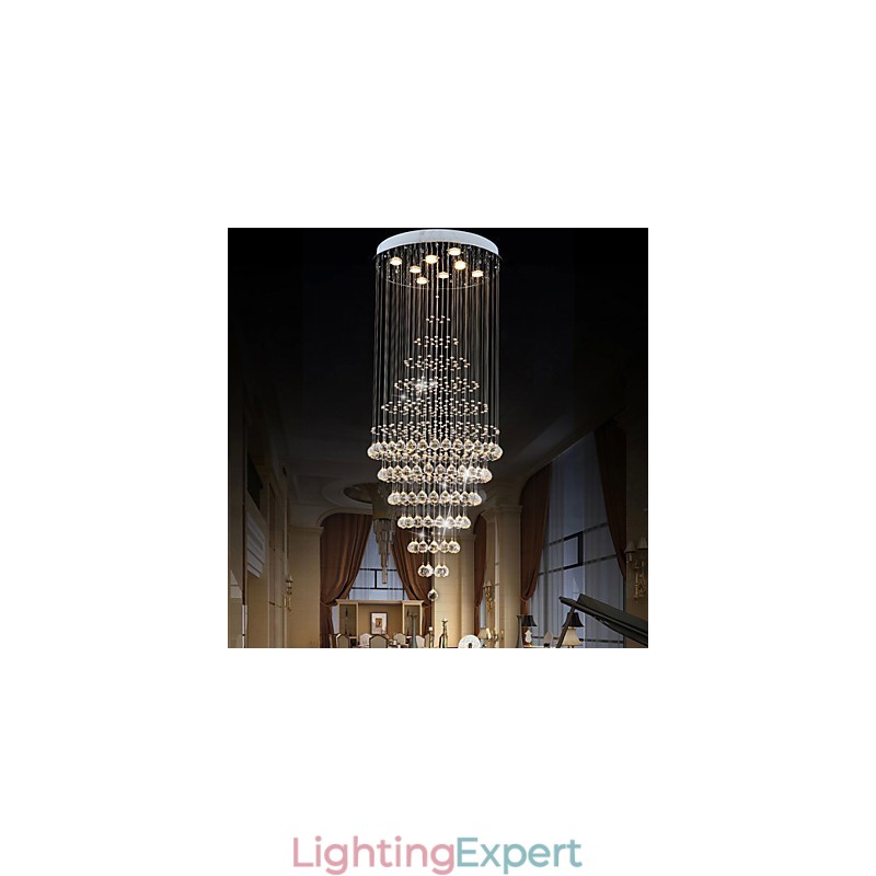 Modern Crystal Chandelier Lighting Pendant Light Ceiling Lamp Fixtures with 8 Bulbs H180CM