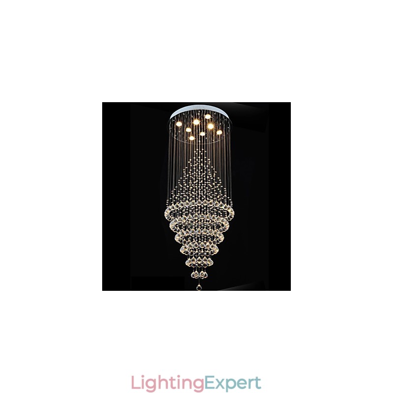 Modern Crystal Chandelier Lighting Pendant Light Ceiling Lamp Fixtures with 8 Bulbs H180CM