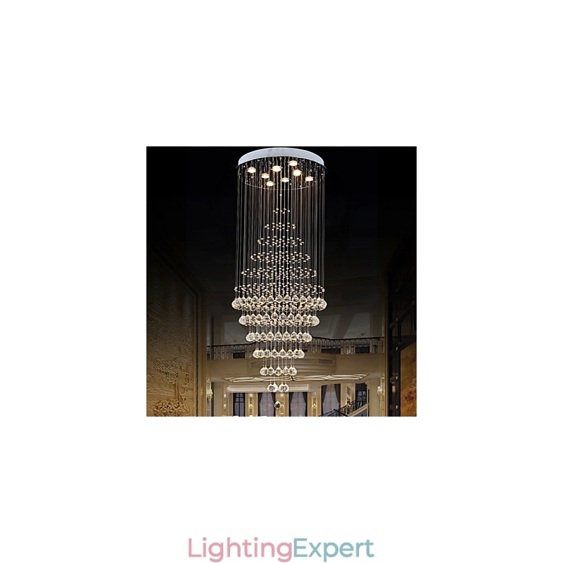 Modern Crystal Chandelier Lighting Pendant Light Ceiling Lamp Fixtures with 8 Bulbs H180CM