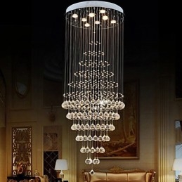 Modern Crystal Chandelier Lighting Pendant Light Ceiling Lamp Fixtures with 8 Bulbs H180CM