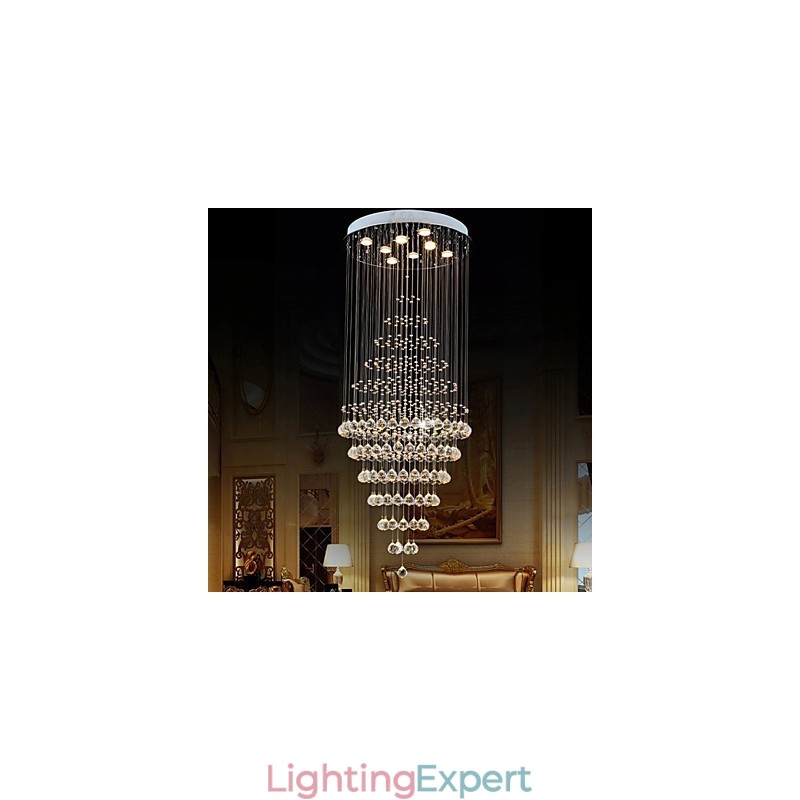 Modern Crystal Chandelier Lighting Pendant Light Ceiling Lamp Fixtures with 8 Bulbs H180CM