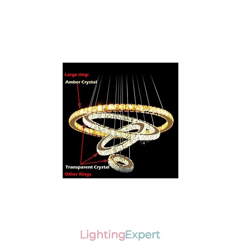 Pendant Lamps Ceiling Light Chandelier Lighting Round 4 Rings Large Ring Amber Crystal and Other Clear Crystal
