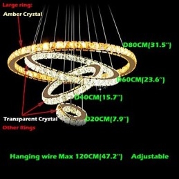 Pendant Lamps Ceiling Light Chandelier Lighting Round 4 Rings Large Ring Amber Crystal and Other Clear Crystal