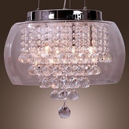 Artistic 6 Light Crystal Pendant Light with Glass Shade