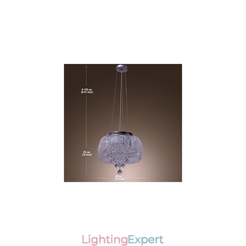 Artistic 6 Light Crystal Pendant Light with Glass Shade