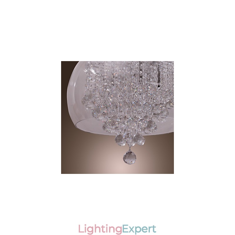 Artistic 6 Light Crystal Pendant Light with Glass Shade