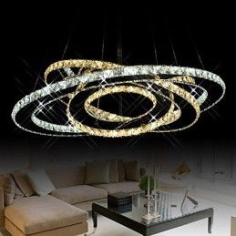 Crystal Pendant Lighting Ceiling Chandelier Light Fixtures with Warm and Cool White 3 rings