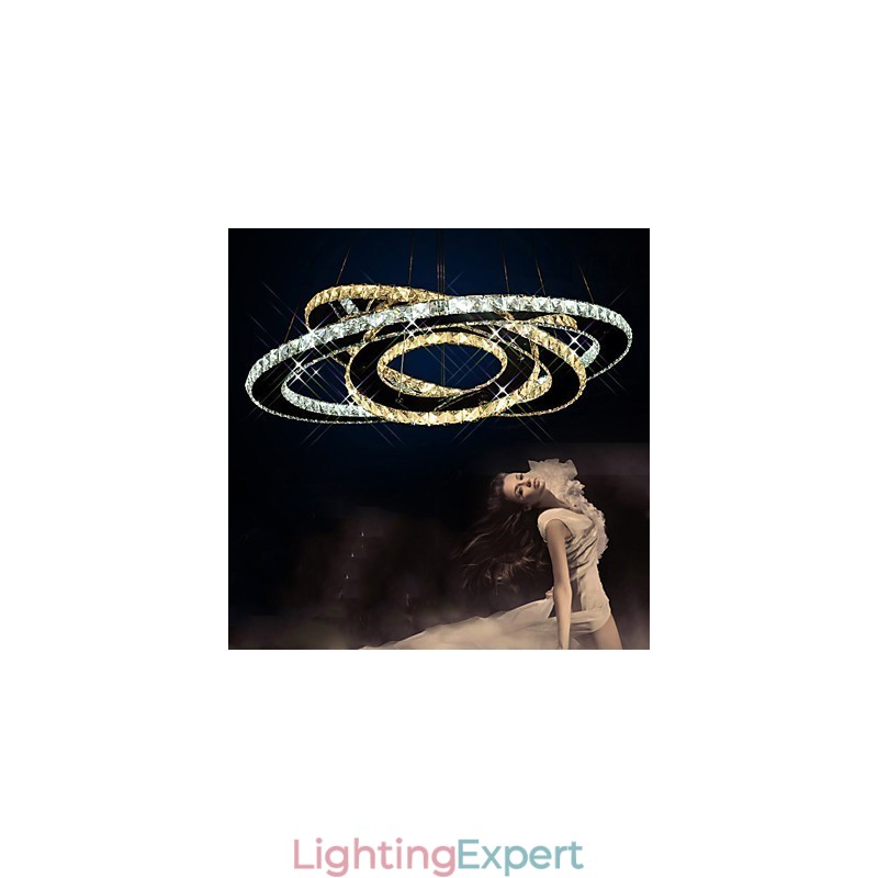 Crystal Pendant Lighting Ceiling Chandelier Light Fixtures with Warm and Cool White 3 rings