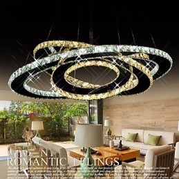 Crystal Pendant Lighting Ceiling Chandelier Light Fixtures with Warm and Cool White 3 rings