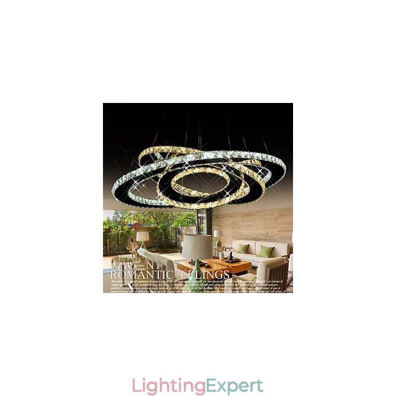 Crystal Pendant Lighting Ceiling Chandelier Light Fixtures with Warm and Cool White 3 rings