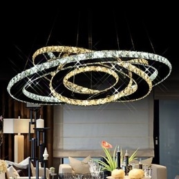 Crystal Pendant Lighting Ceiling Chandelier Light Fixtures with Warm and Cool White 3 rings