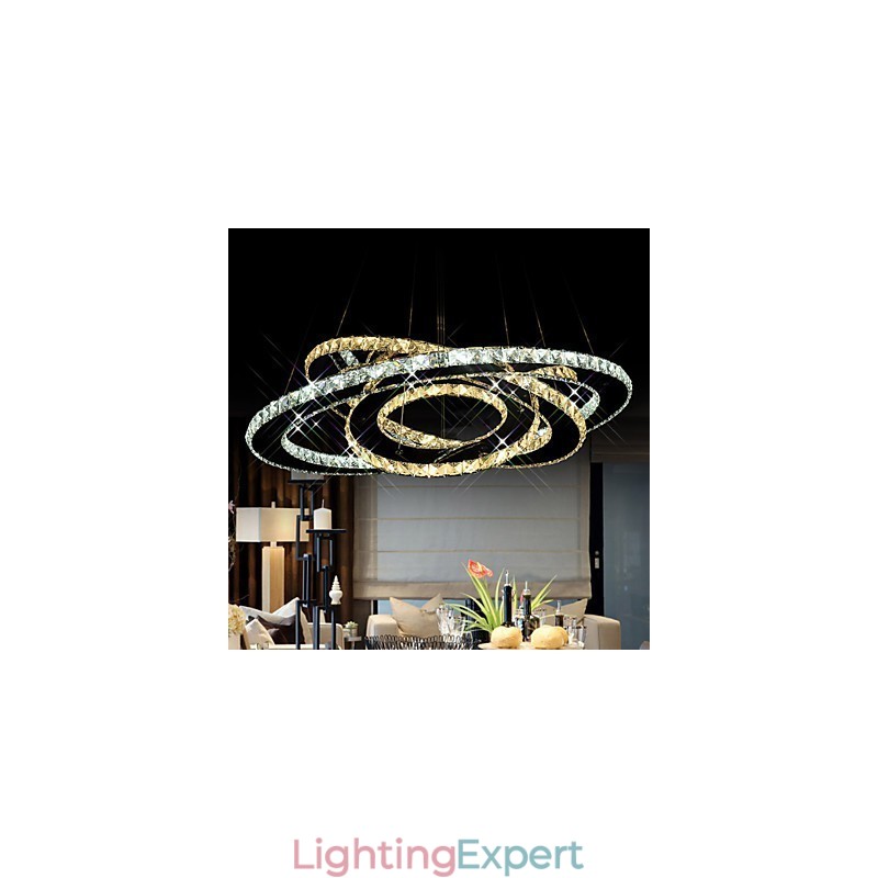 Crystal Pendant Lighting Ceiling Chandelier Light Fixtures with Warm and Cool White 3 rings