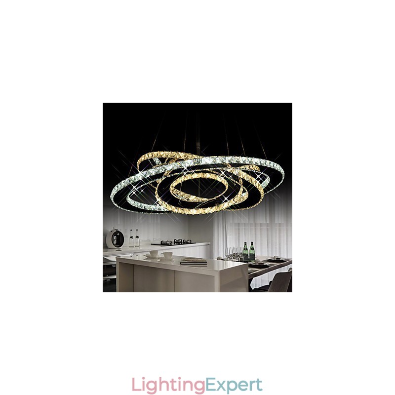 Crystal Pendant Lighting Ceiling Chandelier Light Fixtures with Warm and Cool White 3 rings