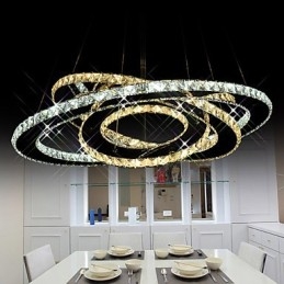 Crystal Pendant Lighting Ceiling Chandelier Light Fixtures with Warm and Cool White 3 rings