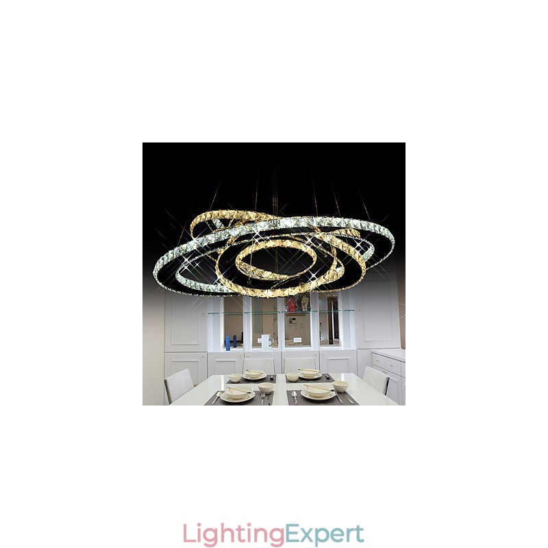 Crystal Pendant Lighting Ceiling Chandelier Light Fixtures with Warm and Cool White 3 rings