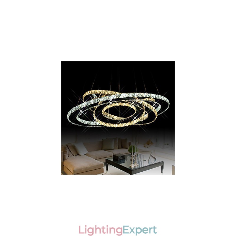 Crystal Pendant Lighting Ceiling Chandelier Light Fixtures with Warm and Cool White 3 rings