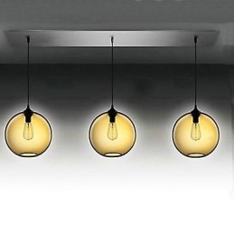 3 Light Modern Glass Pendant Light in Transparent Brown Bubble Design