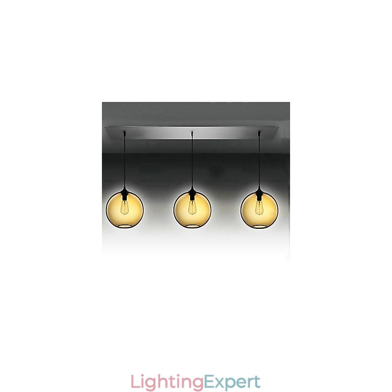 3 Light Modern Glass Pendant Light in Transparent Brown Bubble Design