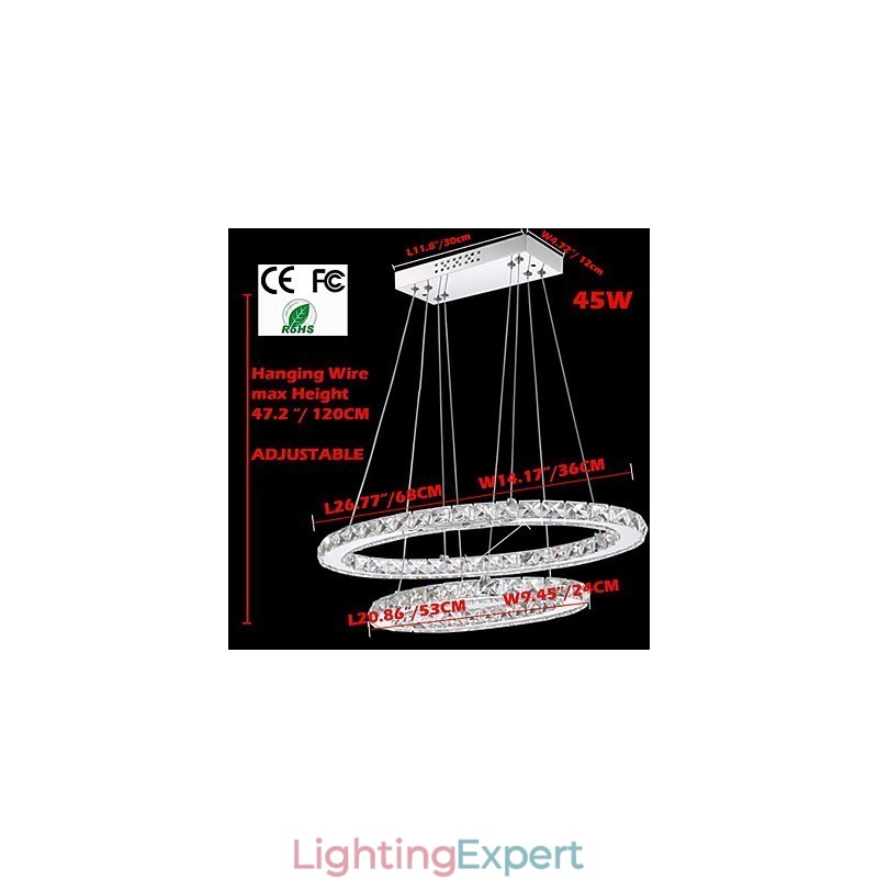 Modern Crystal Pendant Light with Oval Double Ring for