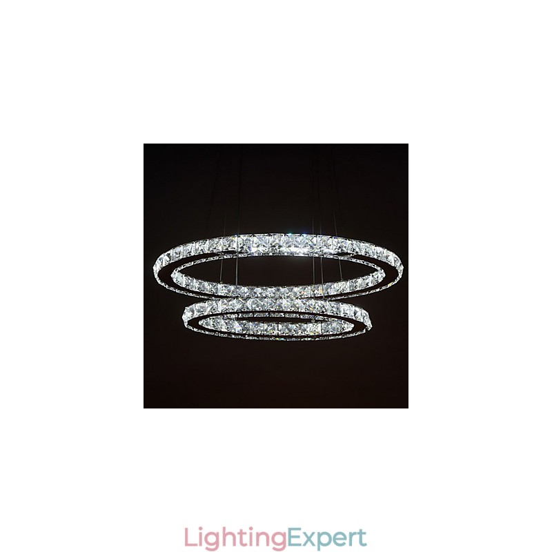 Modern Crystal Pendant Light with Oval Double Ring for