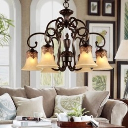 Chandelier Pendant Light 6 Lights Vintage Country Island Metal+Glass
